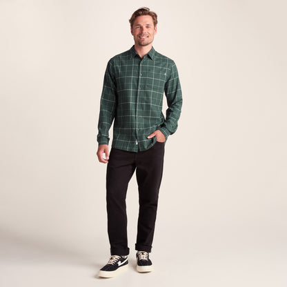 Jarvis Mens Long Sleeve Cotton Flannel Shirt - Racing Green Check
