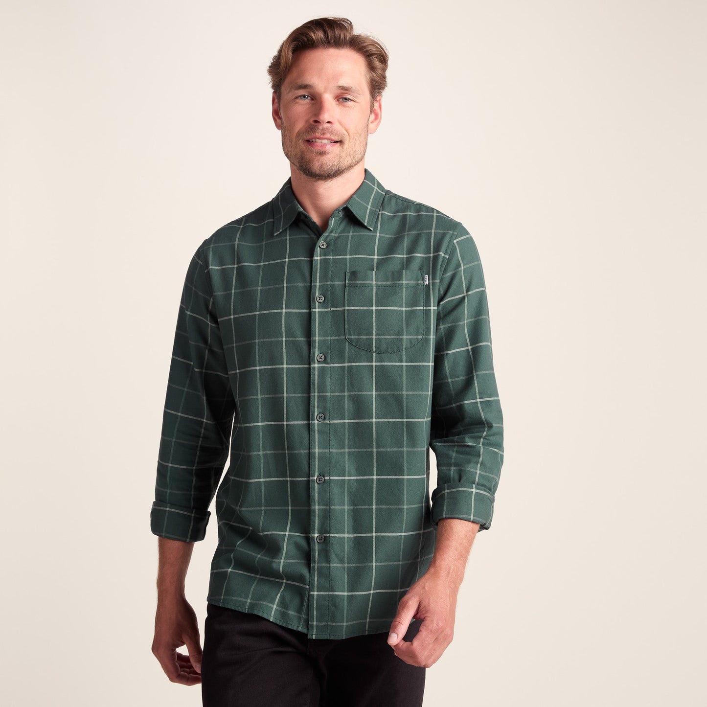 Jarvis Mens Long Sleeve Cotton Flannel Shirt - Racing Green Check