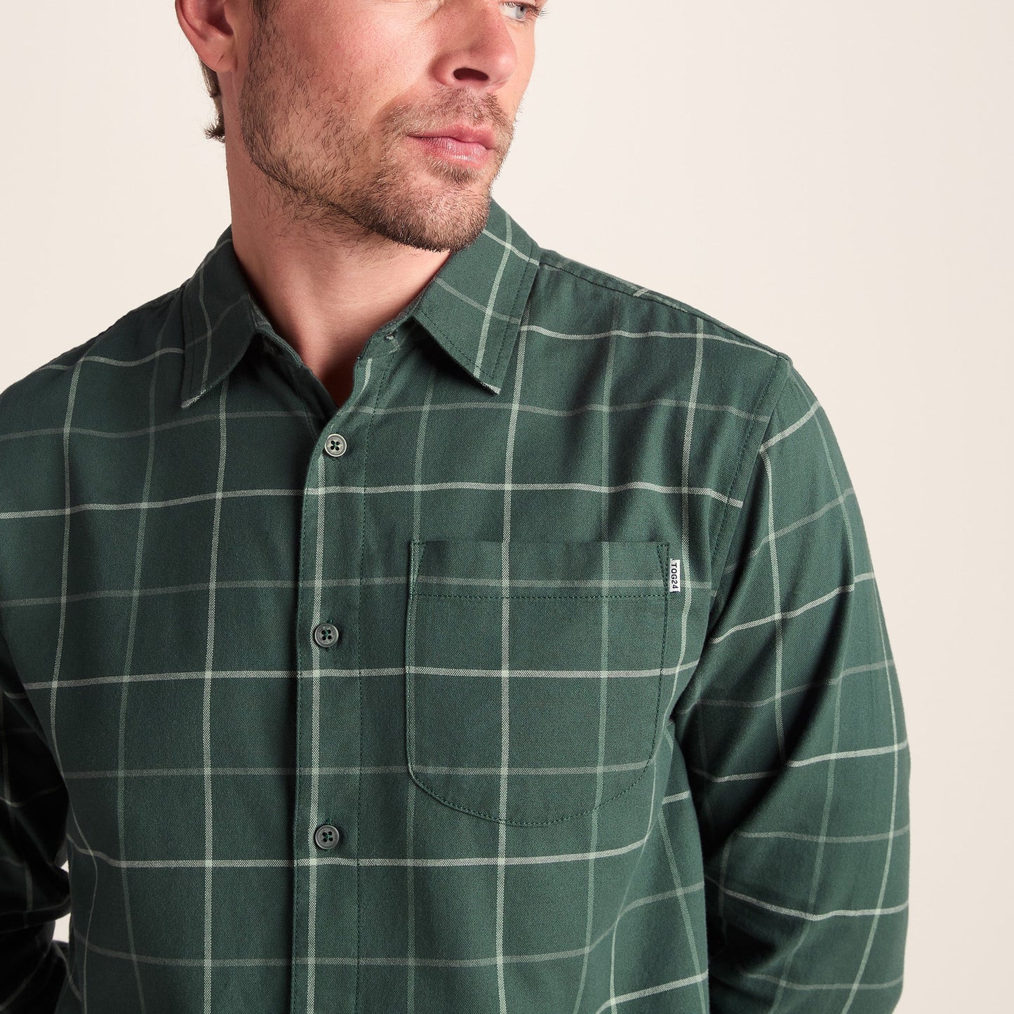 Jarvis Mens Long Sleeve Cotton Flannel Shirt - Racing Green Check