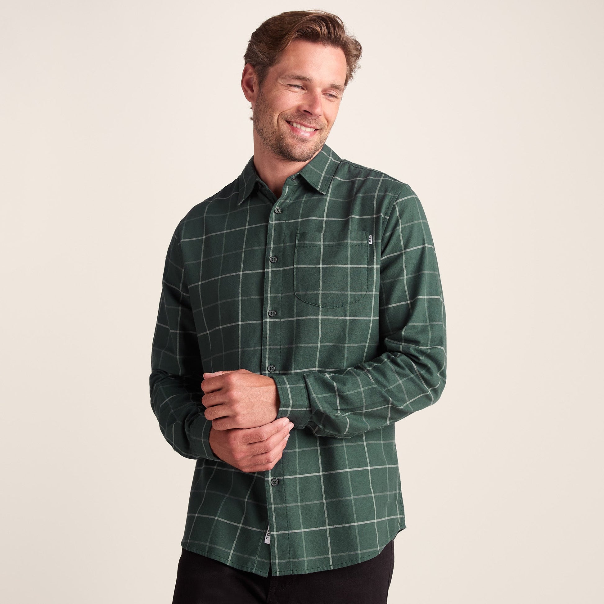 Jarvis Mens Long Sleeve Cotton Flannel Shirt - Racing Green Check