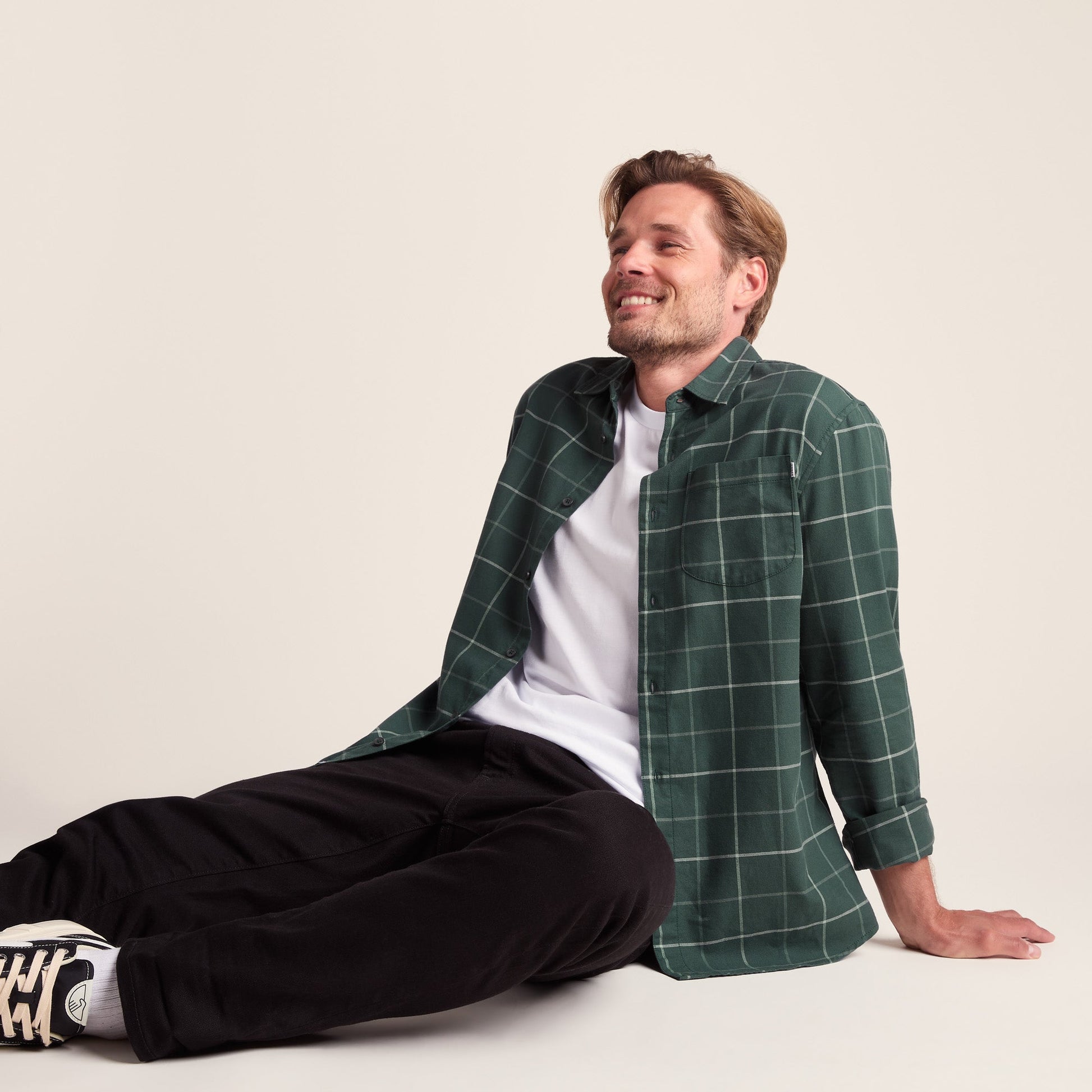 Jarvis Mens Long Sleeve Cotton Flannel Shirt - Racing Green Check