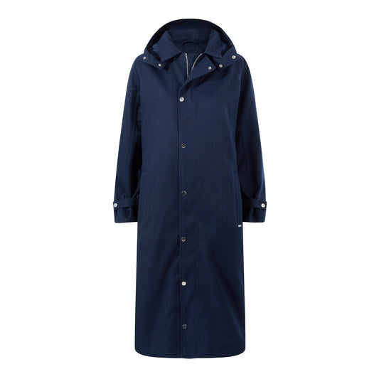 Jemima Womens Waterproof Longline Belted Tench Coat - Navy Melange