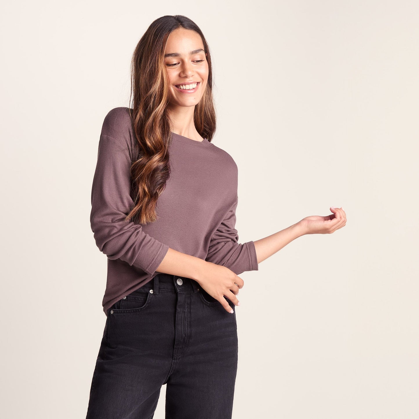 Jemma Womens Long Sleeve Supersoft T-Shirt - Dark Mauve