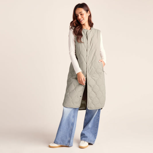 Jena Womens Relaxed Fit Long Insulated Gilet - Cool Beige