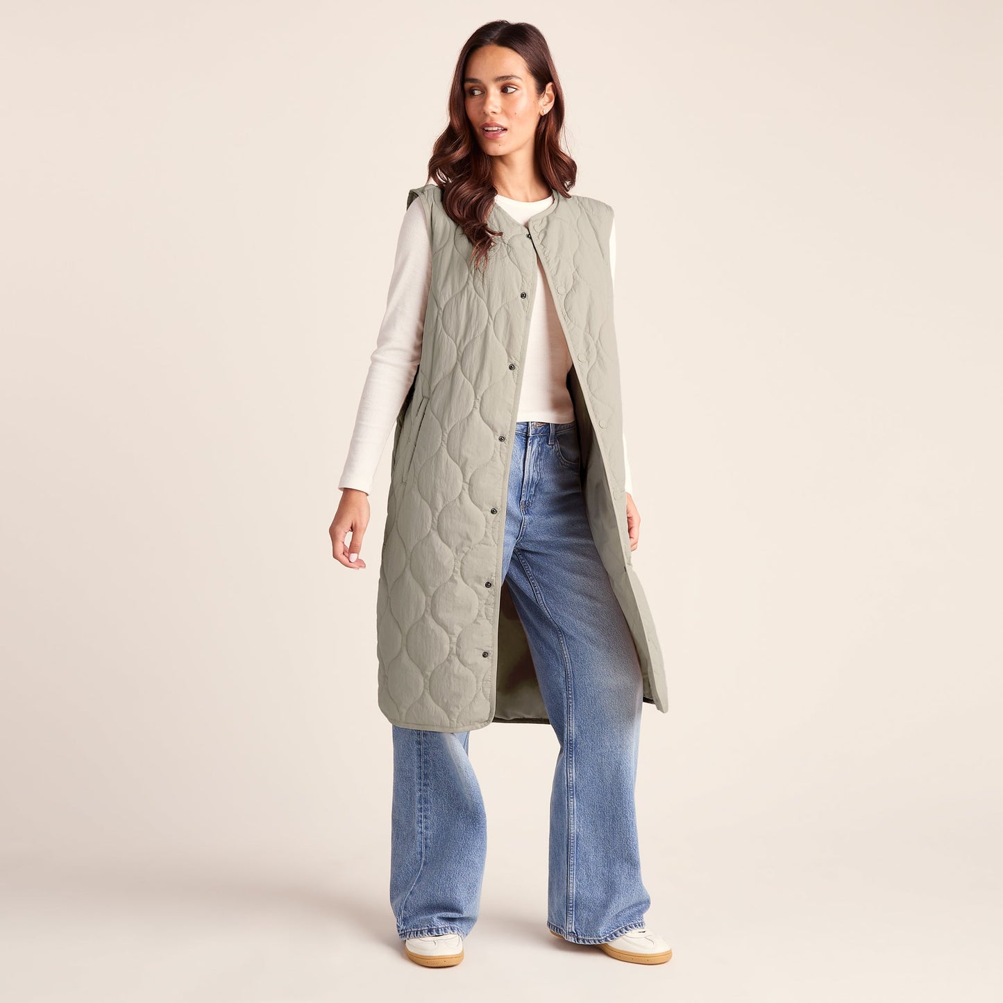 Jena Womens Relaxed Fit Long Insulated Gilet - Cool Beige