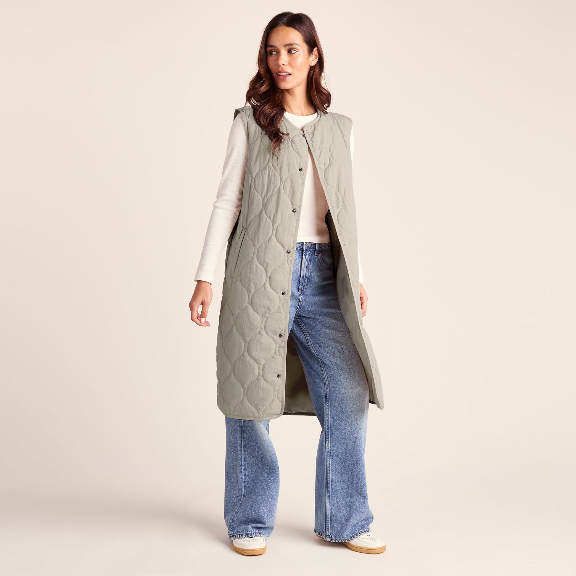 Jena Womens Relaxed Fit Long Insulated Gilet - Cool Beige