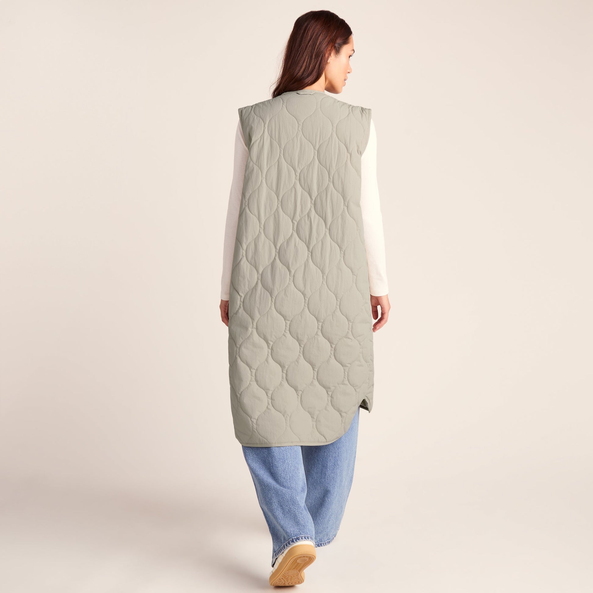 Jena Womens Relaxed Fit Long Insulated Gilet - Cool Beige