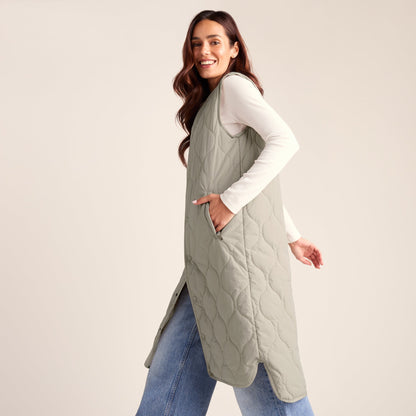 Jena Womens Relaxed Fit Long Insulated Gilet - Cool Beige