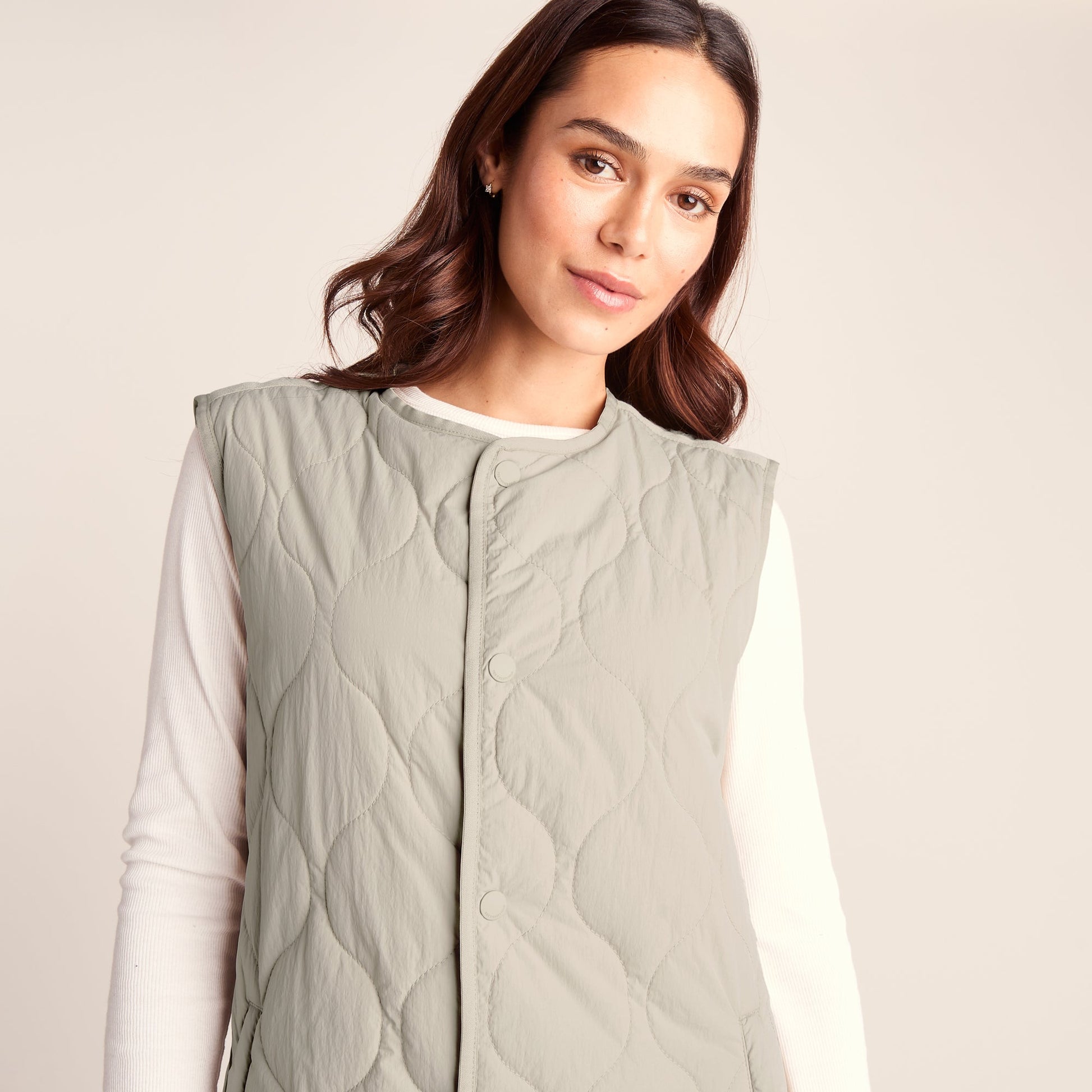 Jena Womens Relaxed Fit Long Insulated Gilet - Cool Beige