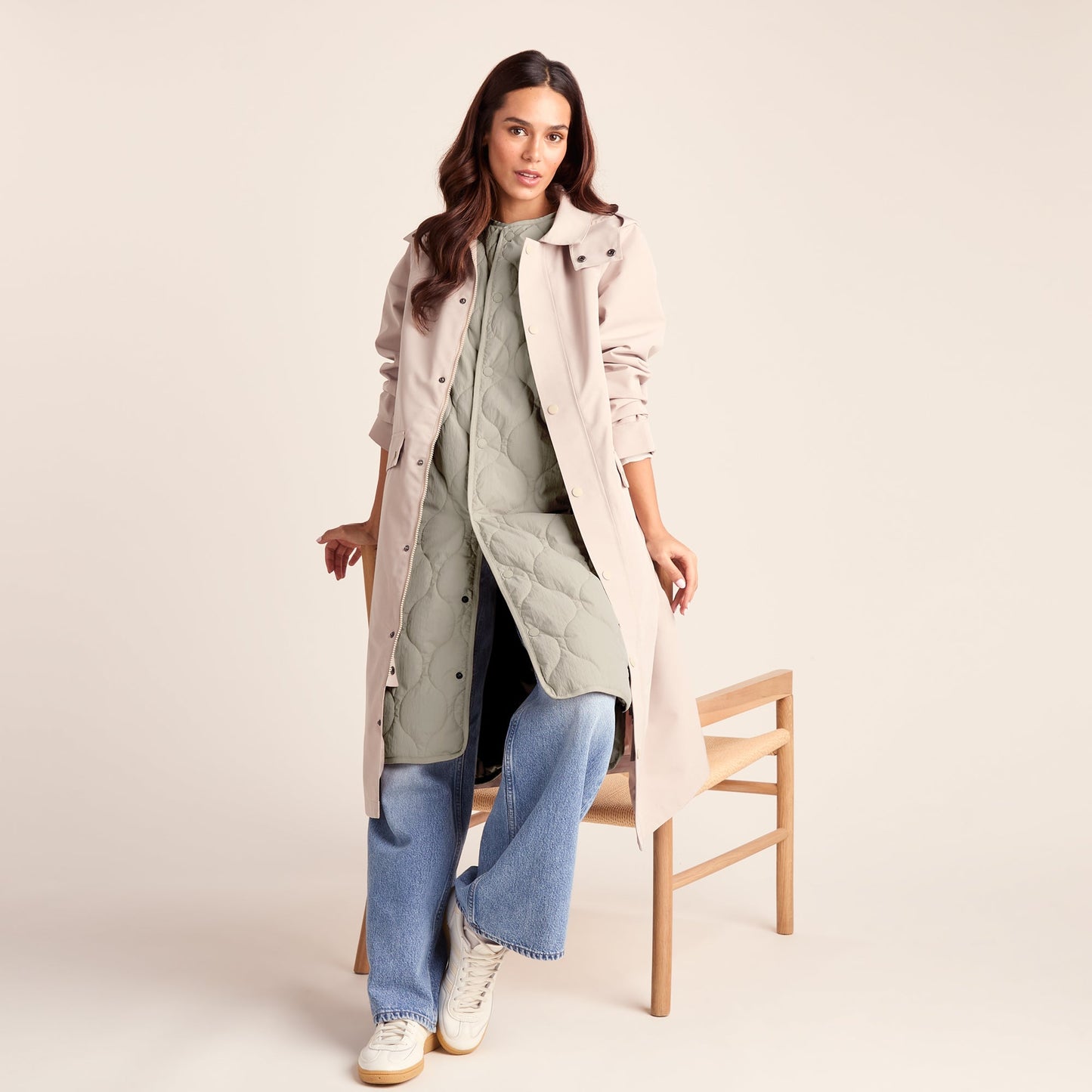 Jena Womens Relaxed Fit Long Insulated Gilet - Cool Beige