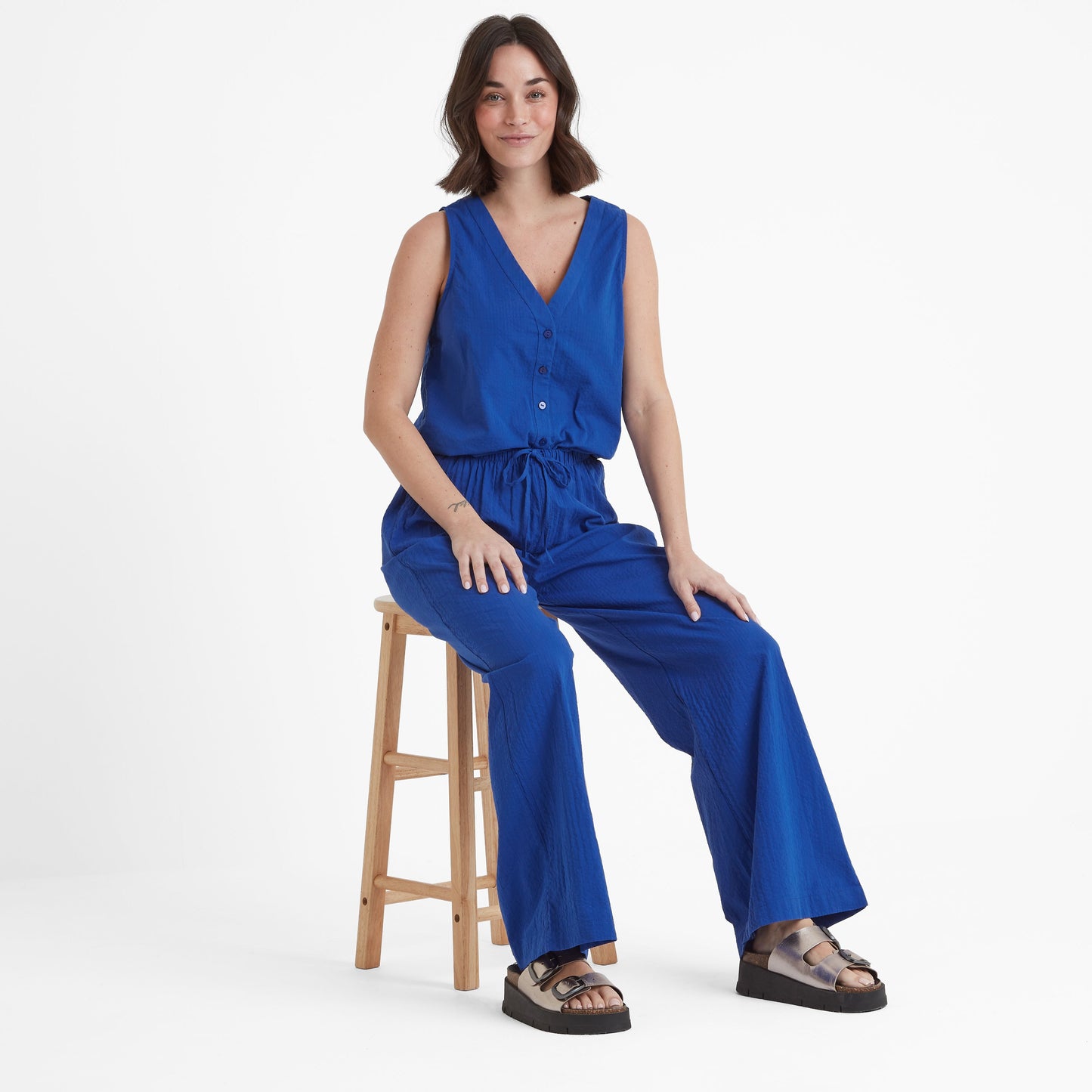 Jennie Womens Wide Leg Trousers - Ultramarine Blue