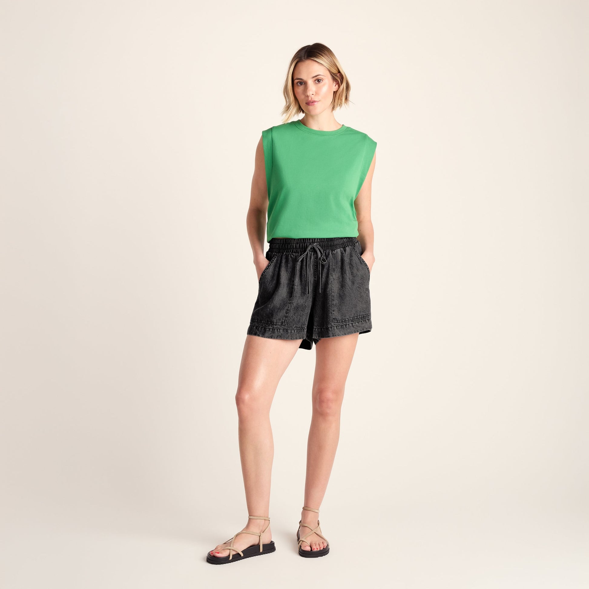 Jessia Womens Tencel Lyocel Shorts - Washed Black
