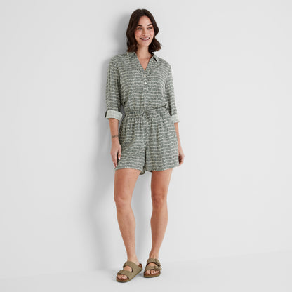 Kadina Womens Long Sleeve Shirt - Green Dash Print