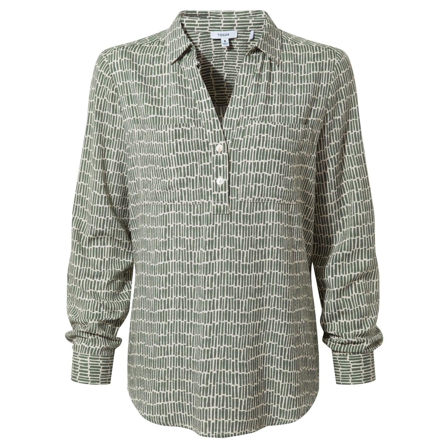 Kadina Womens Long Sleeve Shirt - Green Dash Print