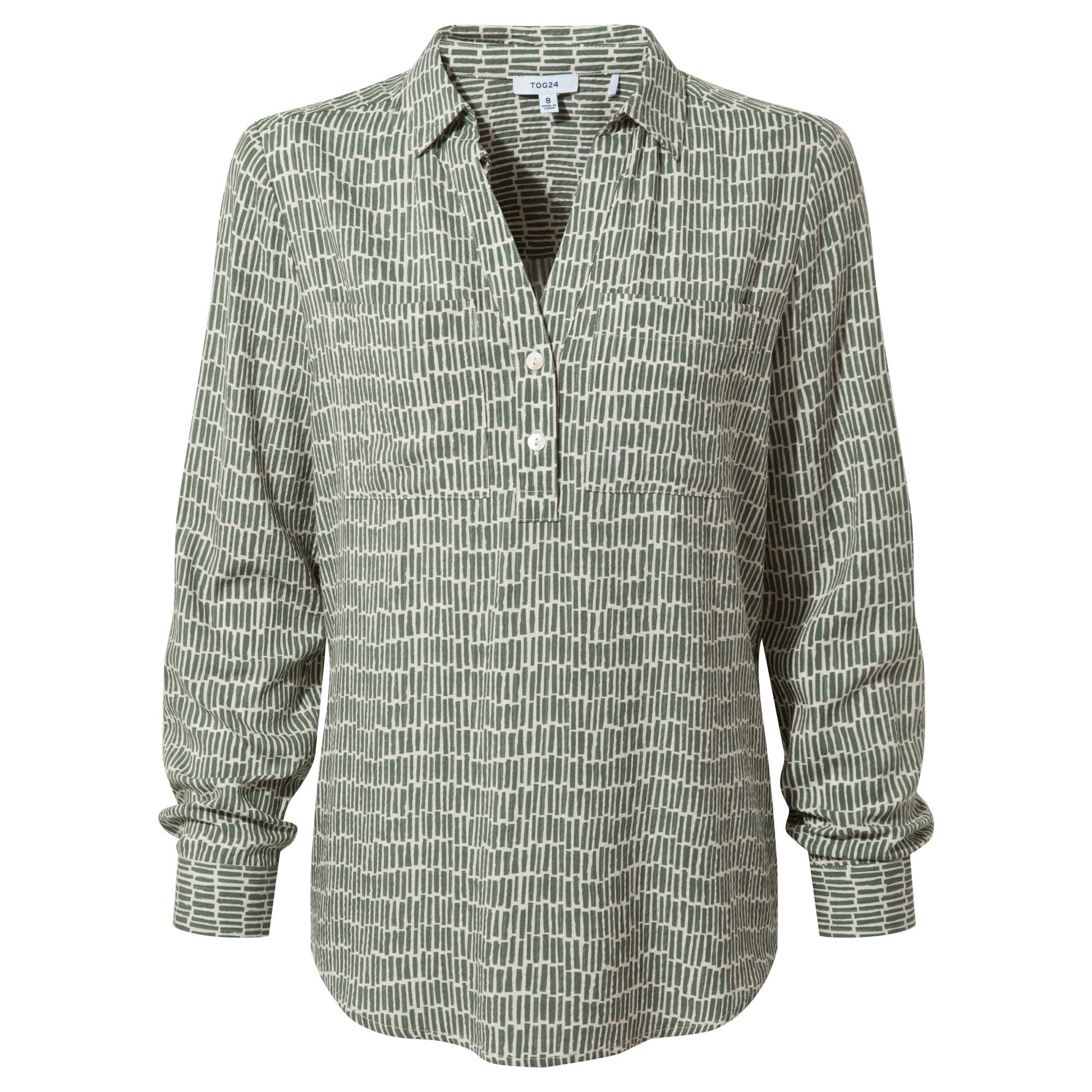Kadina Womens Long Sleeve Shirt - Green Dash Print