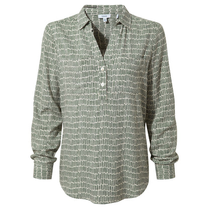 Kadina Womens Long Sleeve Shirt - Green Dash Print