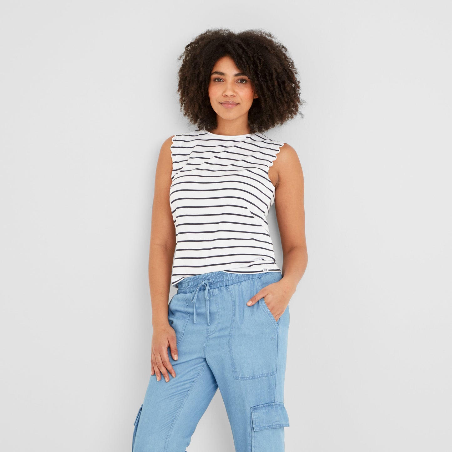 Katie Womens 100% Cotton Supersoft Vest - Optic White/Dk Indigo