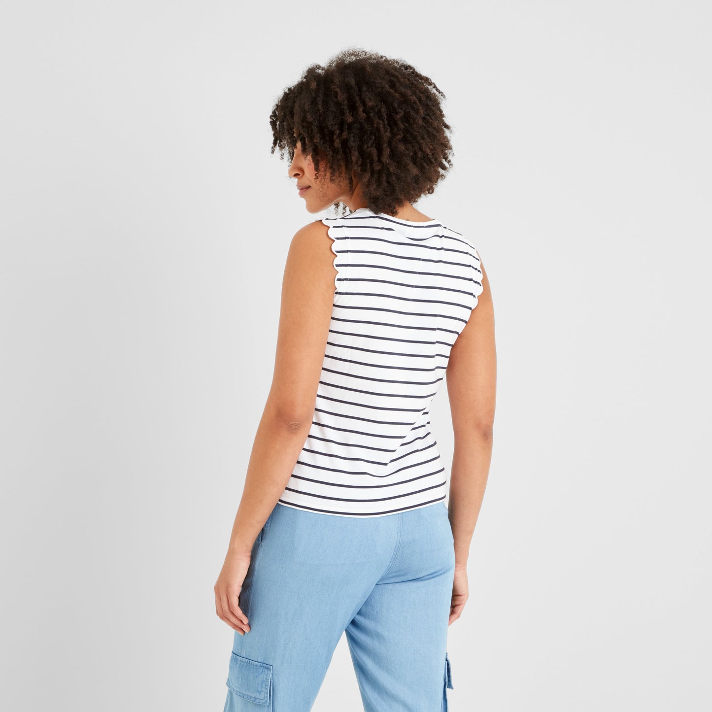 Katie Womens 100% Cotton Supersoft Vest - Optic White/Dk Indigo