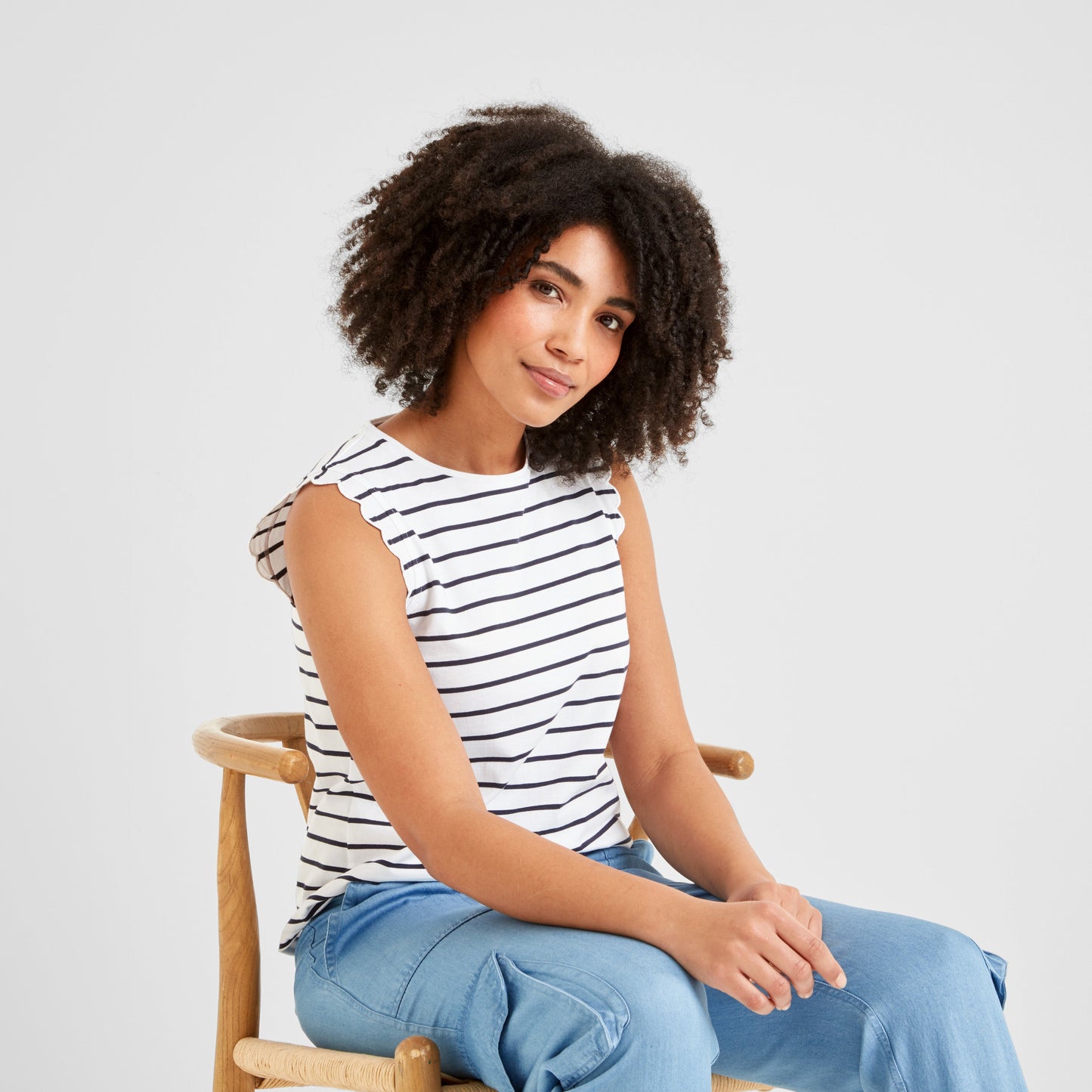 Katie Womens 100% Cotton Supersoft Vest - Optic White/Dk Indigo