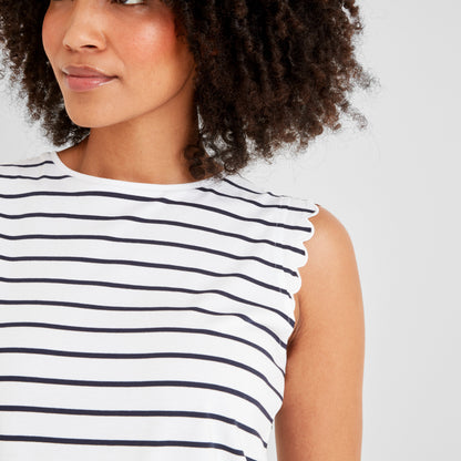 Katie Womens 100% Cotton Supersoft Vest - Optic White/Dk Indigo