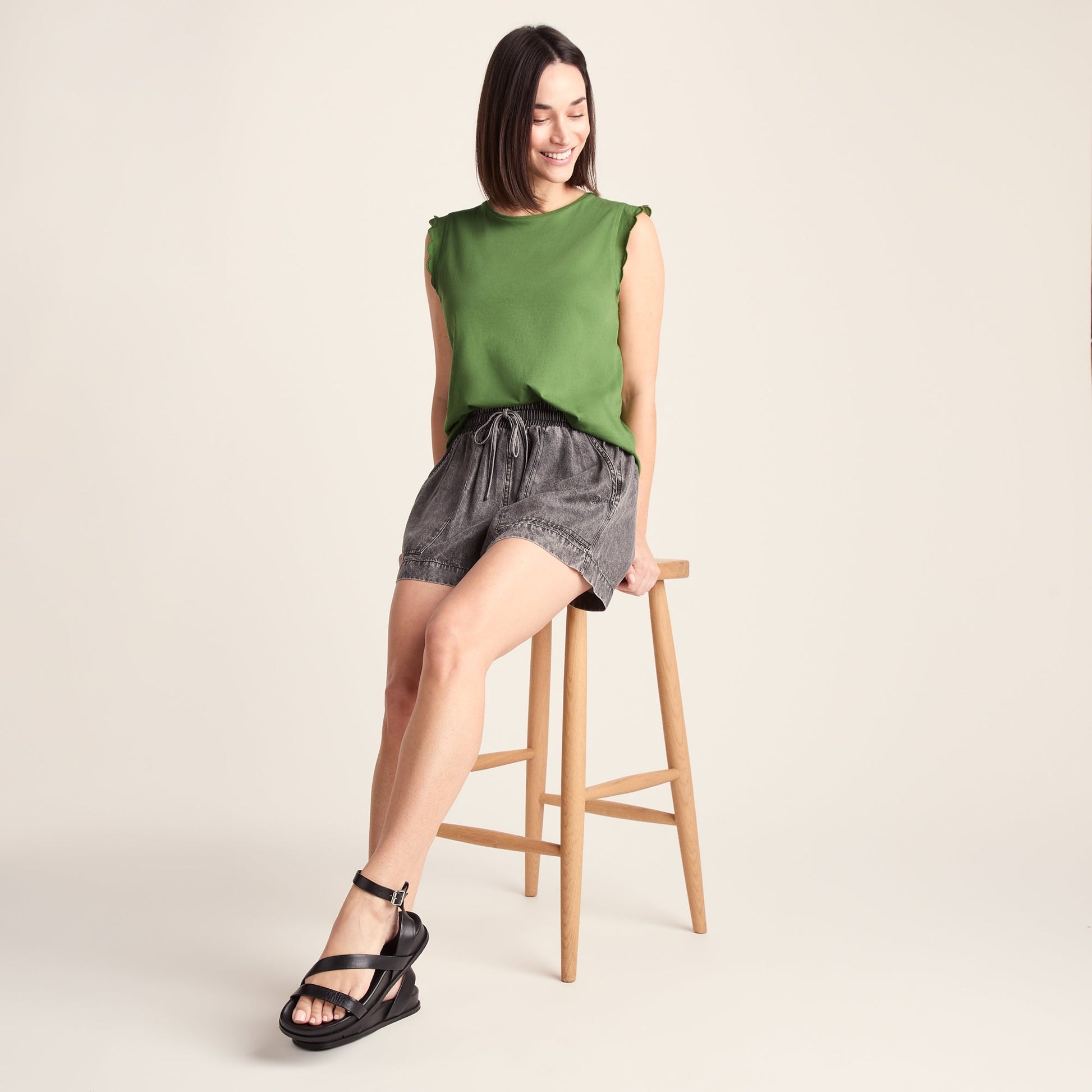 Katie Womens 100% Cotton Supersoft Vest - Dark Matcha