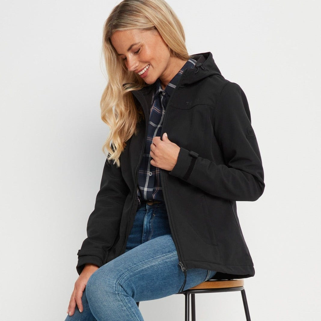 Keld Womens Shower Resistant Hooded Softshell Jacket - Black