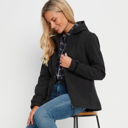 Keld Womens Shower Resistant Hooded Softshell Jacket - Black