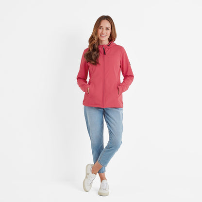 Keld Womens Shower Resistant Hooded Softshell Jacket - Sunset Coral