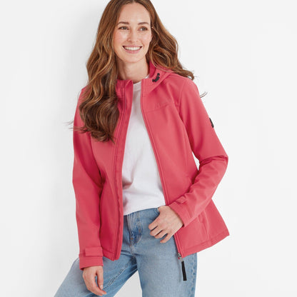 Keld Womens Shower Resistant Hooded Softshell Jacket - Sunset Coral