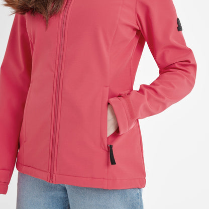 Keld Womens Shower Resistant Hooded Softshell Jacket - Sunset Coral