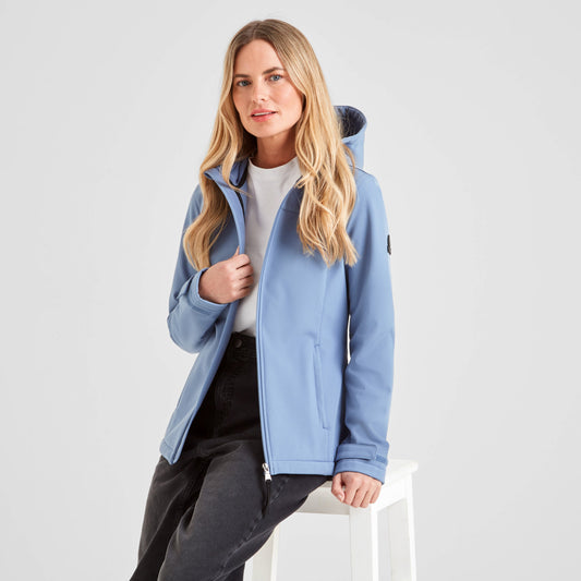 Keld Womens Shower Resistant Hooded Softshell Jacket - Misty Blue