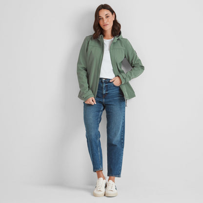 Keld Womens Shower Resistant Hooded Softshell Jacket - Light Forest