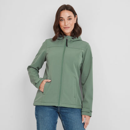Keld Womens Shower Resistant Hooded Softshell Jacket - Light Forest