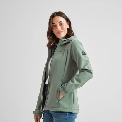 Keld Womens Shower Resistant Hooded Softshell Jacket - Light Forest