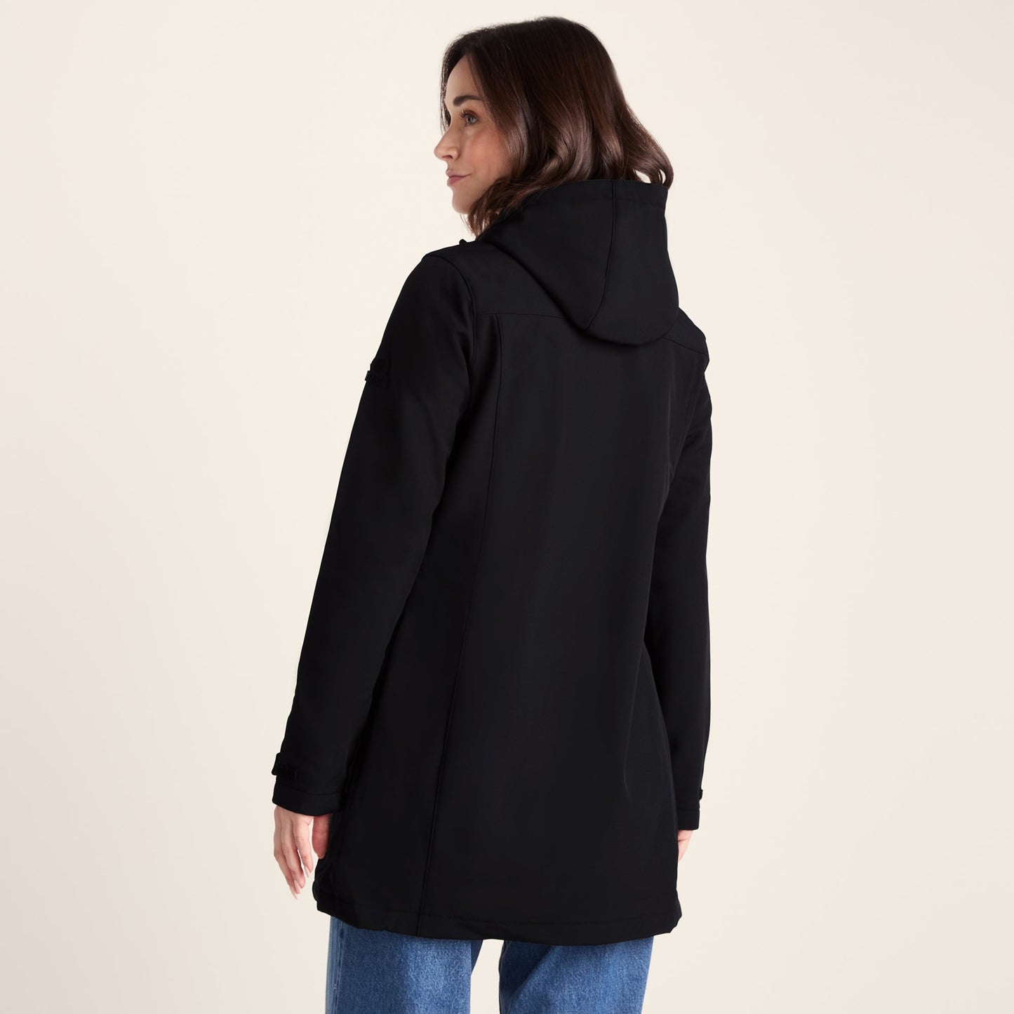 Keld Womens Long Shower Resistant Hooded Softshell Jacket - Black