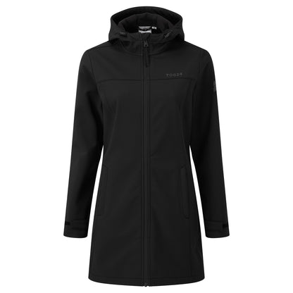 Keld Womens Long Shower Resistant Hooded Softshell Jacket - Black