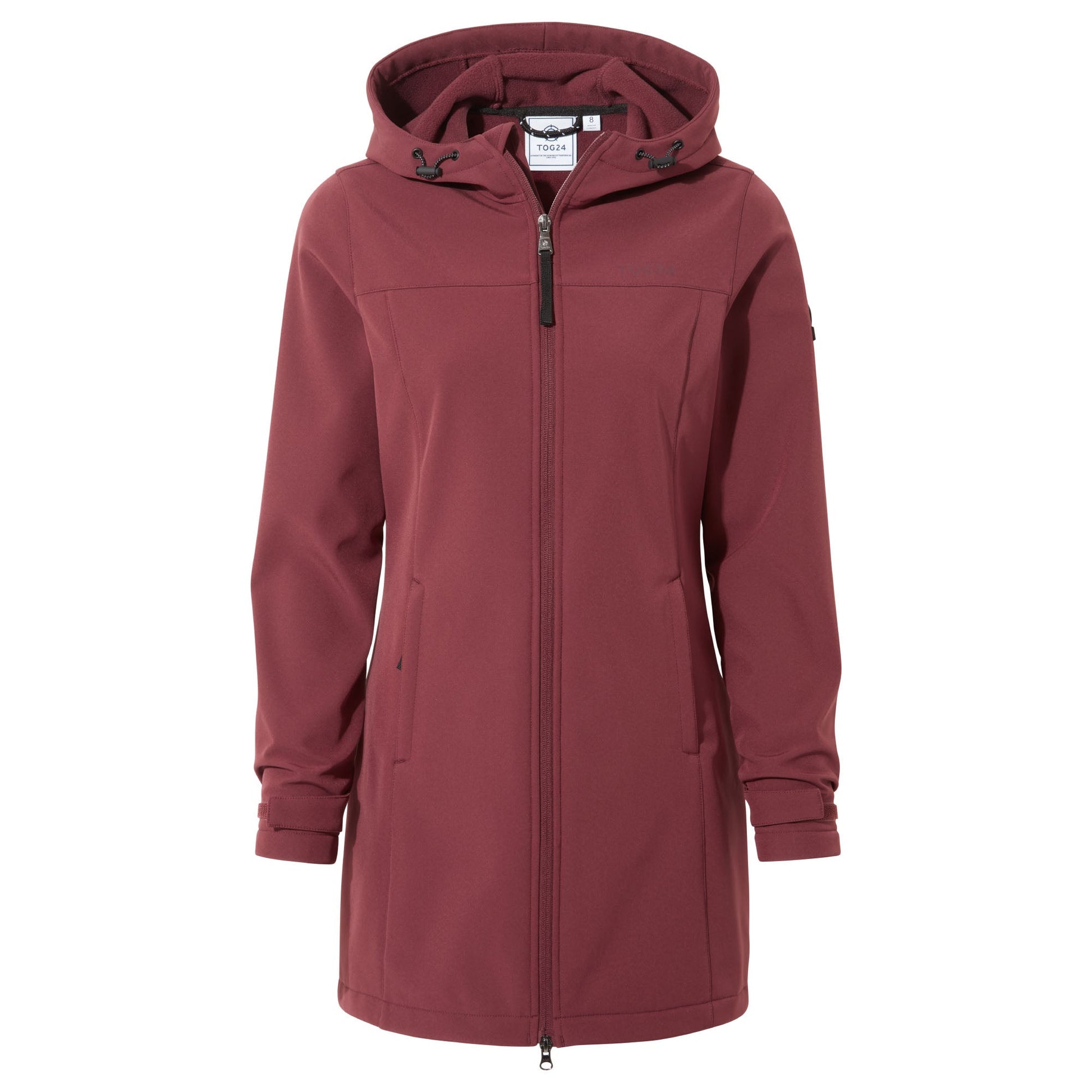 Keld Womens Long Shower Resistant Hooded Softshell Jacket - Burgundy