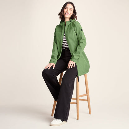 Keld Womens Long Shower Resistant Hooded Softshell Jacket - Dark Matcha