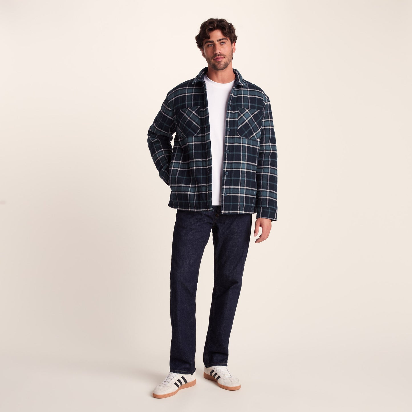 Kinsey Mens Quilted Flannel Shacket - Dark Indigo Check