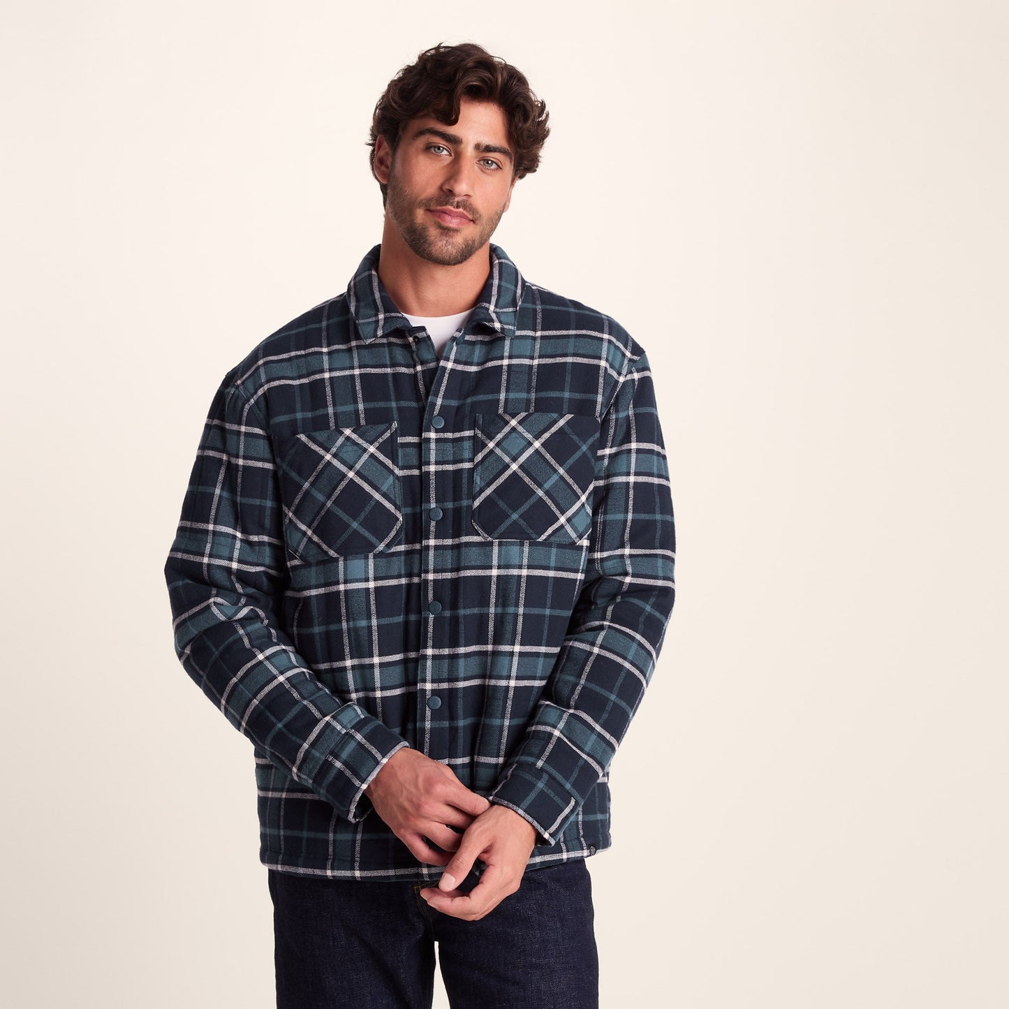 Kinsey Mens Quilted Flannel Shacket - Dark Indigo Check