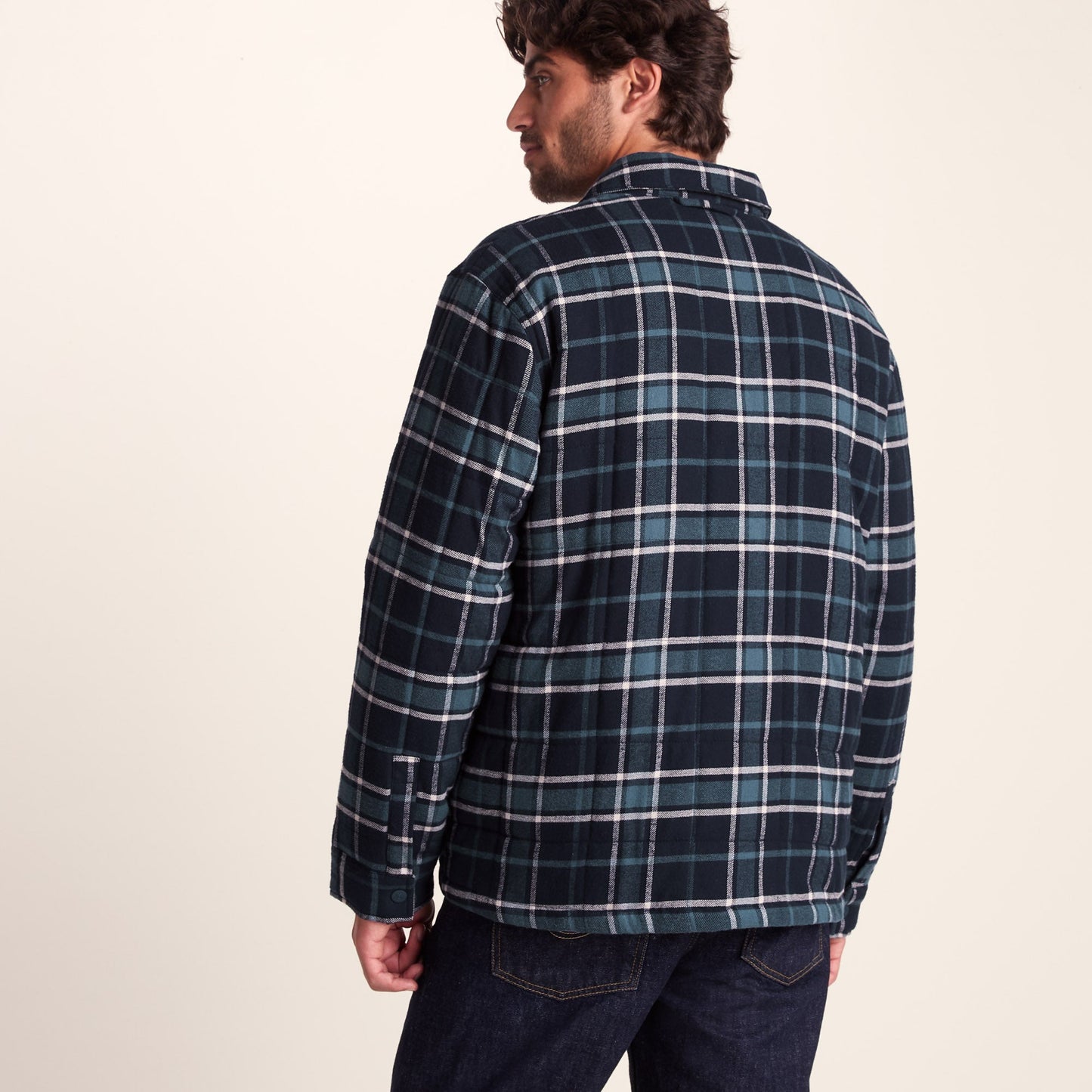 Kinsey Mens Quilted Flannel Shacket - Dark Indigo Check