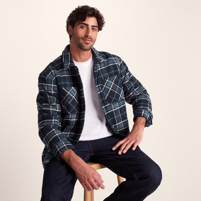 Kinsey Mens Quilted Flannel Shacket - Dark Indigo Check