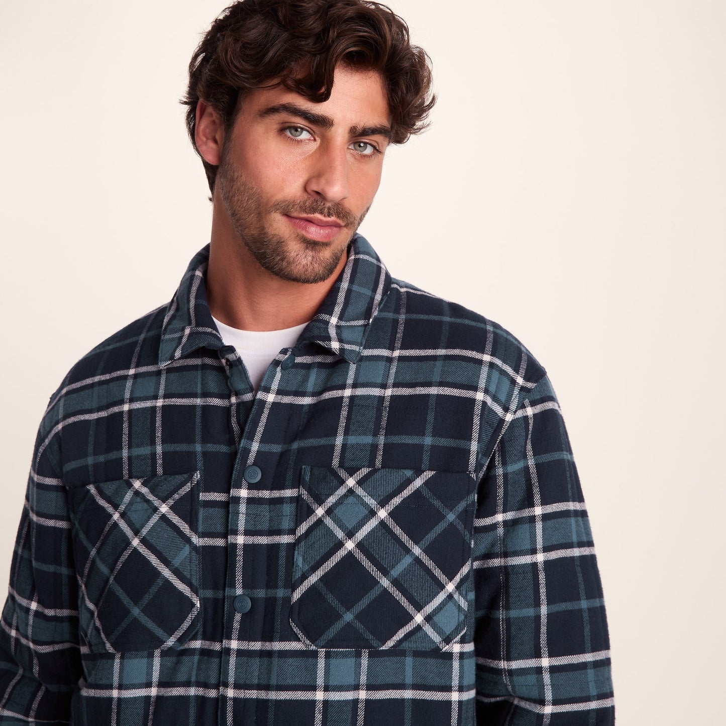 Kinsey Mens Quilted Flannel Shacket - Dark Indigo Check