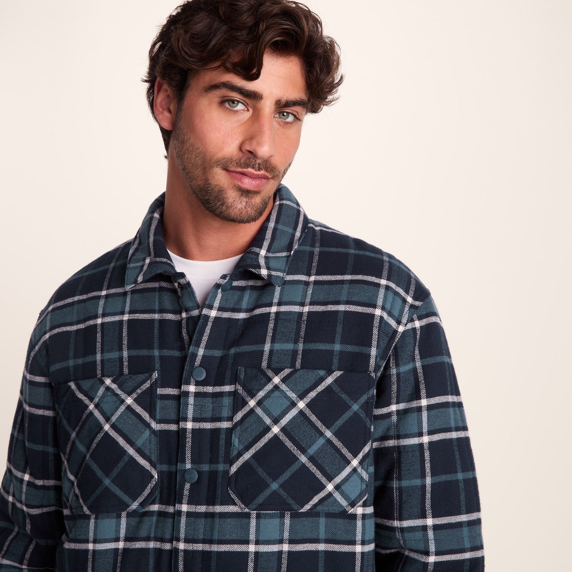 Kinsey Mens Quilted Flannel Shacket - Dark Indigo Check