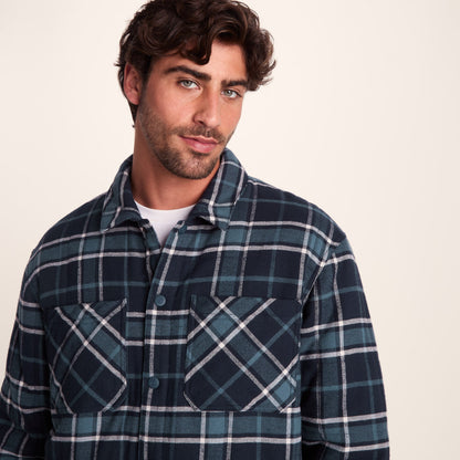 Kinsey Mens Quilted Flannel Shacket - Dark Indigo Check