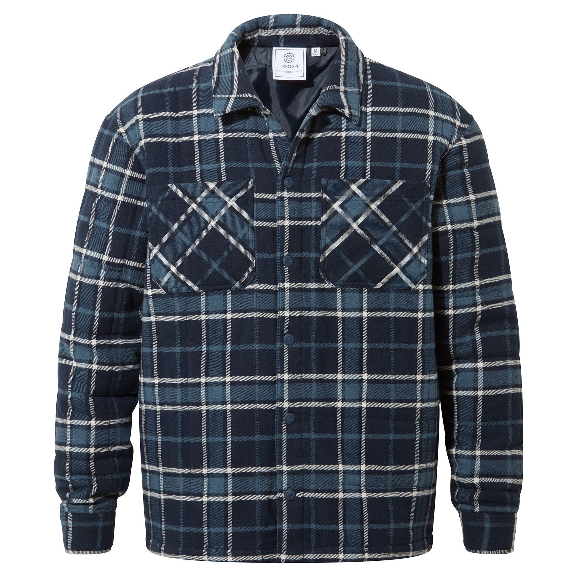 Kinsey Mens Quilted Flannel Shacket - Dark Indigo Check