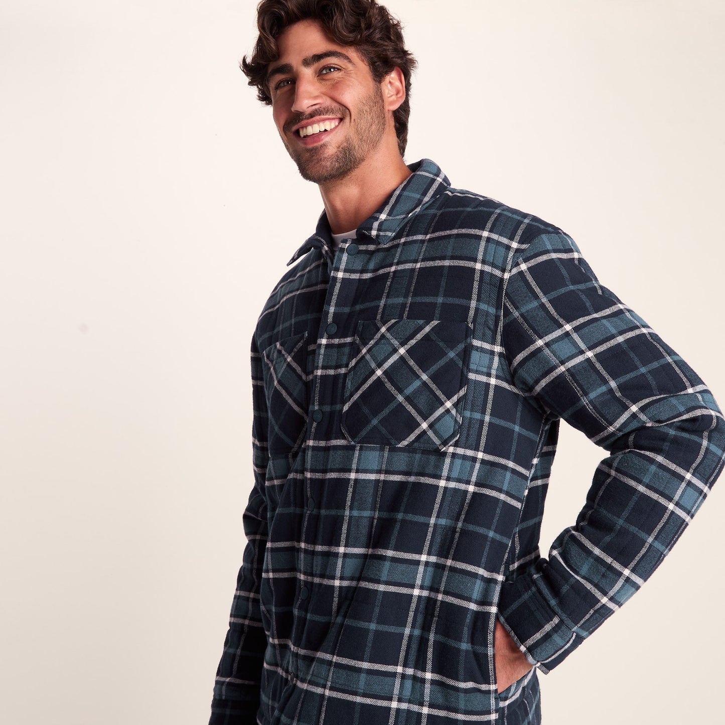 Kinsey Mens Quilted Flannel Shacket - Dark Indigo Check