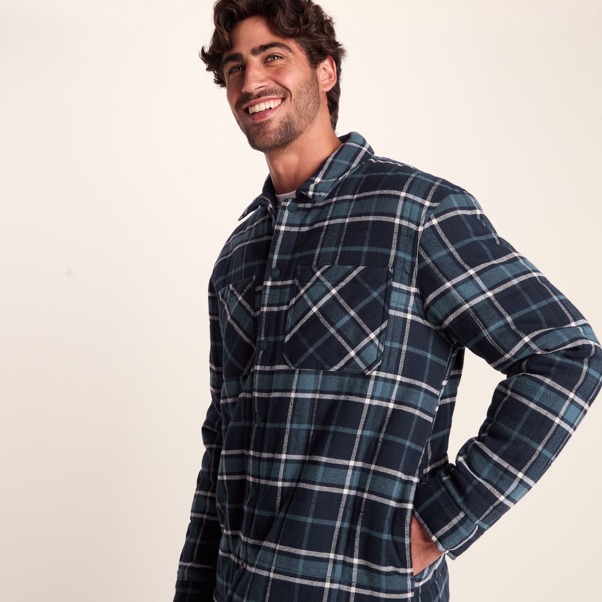 Kinsey Mens Quilted Flannel Shacket - Dark Indigo Check