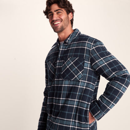 Kinsey Mens Quilted Flannel Shacket - Dark Indigo Check