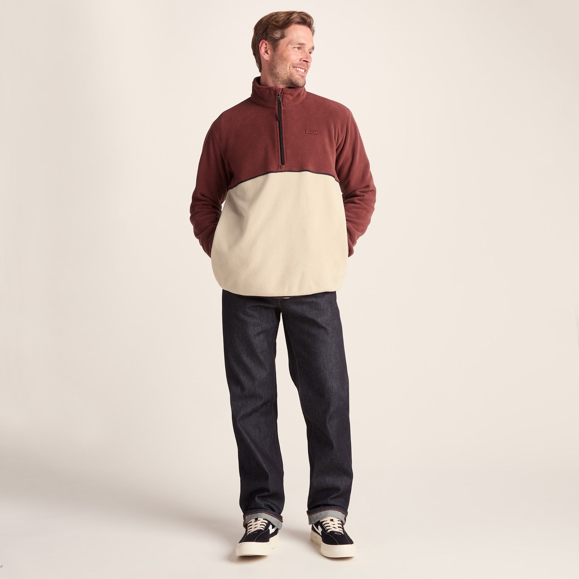 Kirton Mens Relaxed Fit Microfleece Zip Neck - Port/Hazelnut